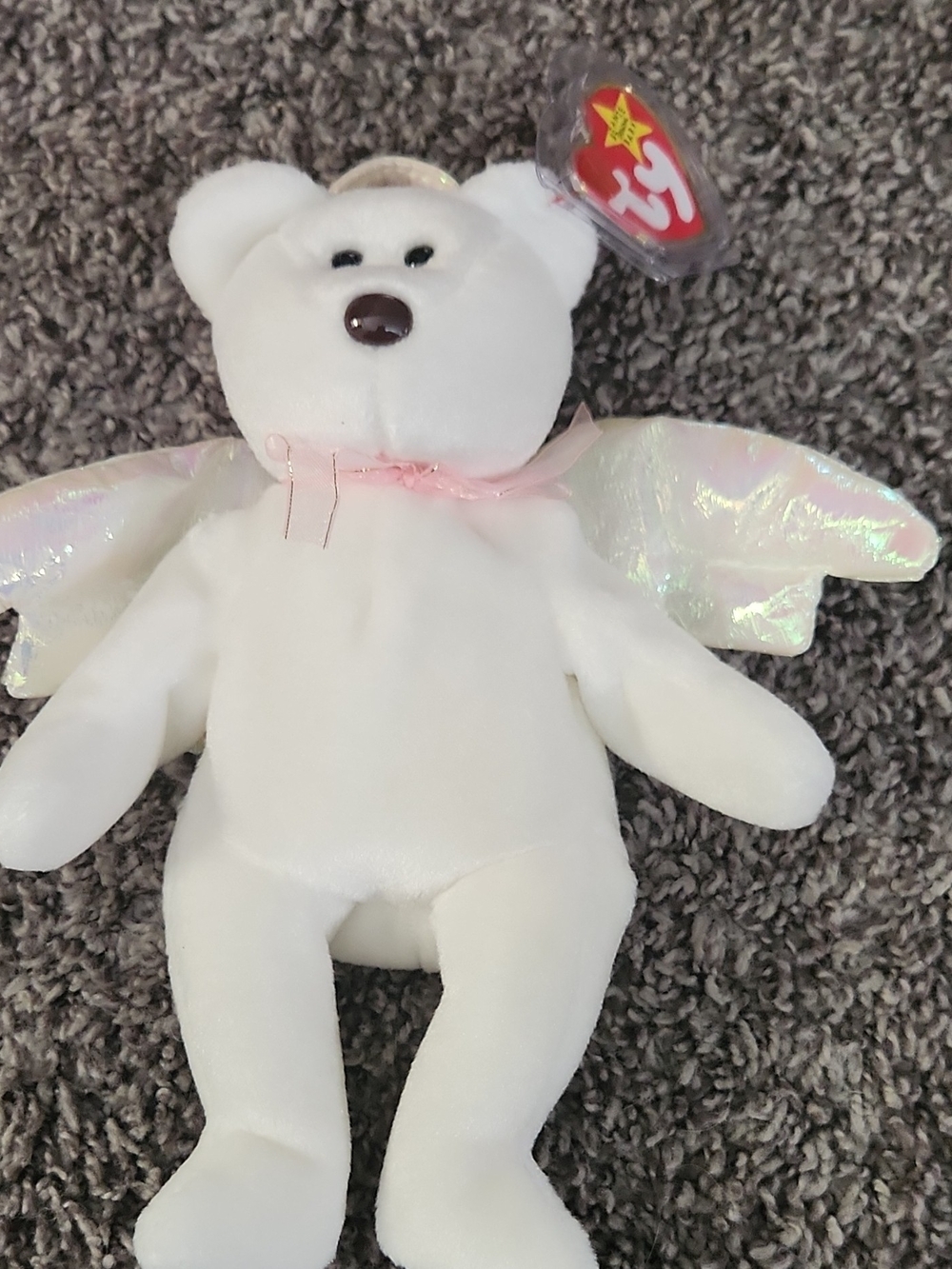Ty Halo Rare White Angel Bear Plush with Iridescent Wings